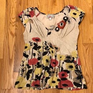 Baraschi for Anthropologie Women’s Floral Poppy Short Sleeve Shirt Size Medium